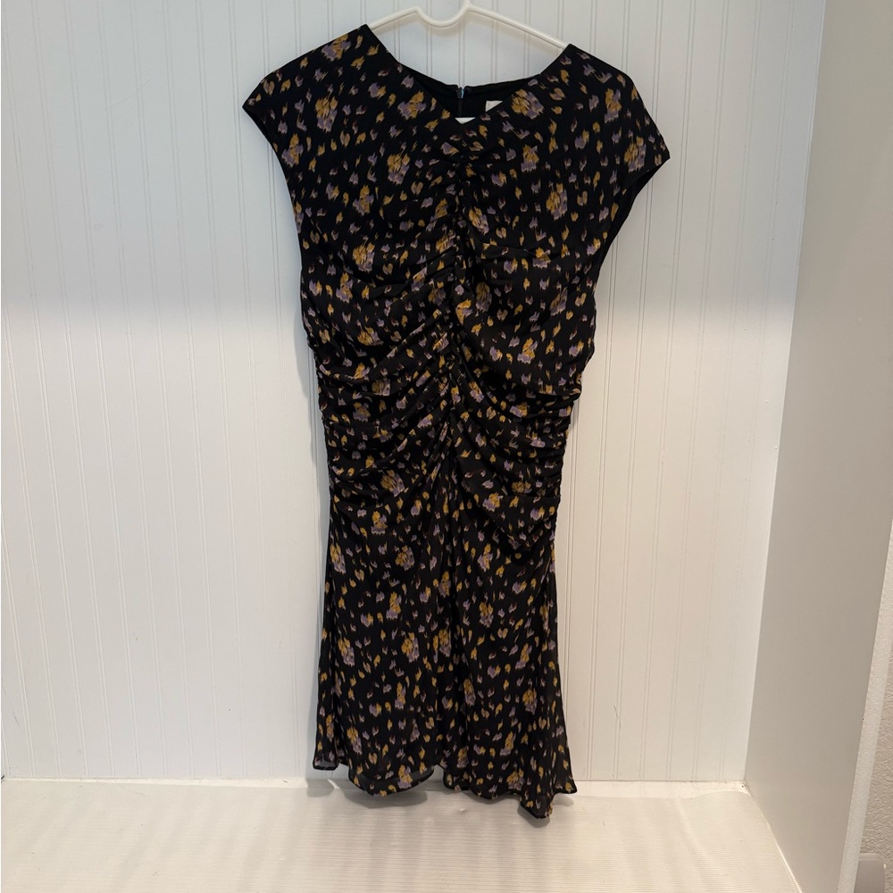 Banana Republic Black and Yellow Georgette Ruched Front Mini Dress